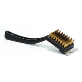 DQB 08315 8-1/2" BBQ BRUSH WITH METAL SCRAPER PLASTIC HANDLE BRASS WIRE