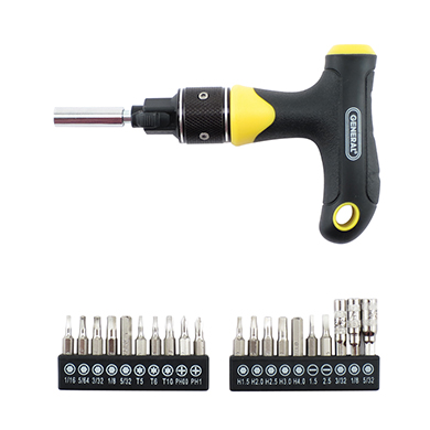 General Tools 70211 02209 21 Pc Ratcheting Screwdriver with T-Handle