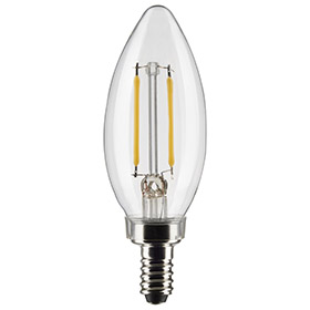 Satco S21817 3w Torpedo LED Clear Candelabra Base 2700K 120v 200 Lumens 2pk