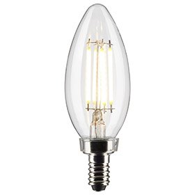 Satco S21819 4w Torpedo LED Clear Candelabra Base 2700K 120v 350 Lumens 2pk