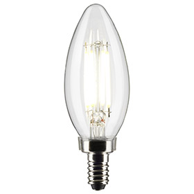 Satco S21827 5.5w Torpedo LED Clear Candelabra Base 2700K 120v 500 Lumens 2pk
