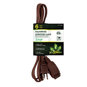 GOGREEN POWER GG-24806 16/2 6' SPT-2 INDOOR EXTENSION CORD BROWN