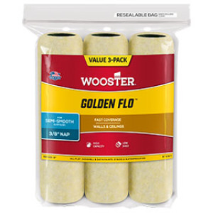WOOSTER RR726 9" X 3/8" GOLDEN FLO HIGH CAPACITY LOW SHED ROLLER COVER 3-PACK
