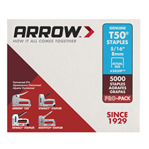 ARROW FASTENER 505IP T50 5/16" H/D STAPLES INDUSTRIAL PAK - 5000 PK FITS HT50