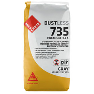 MERKRETE 735 50LB GREY DUSTLESS PREMIUM FLEX POLYMER-MODIFIED THINSET MORTAR