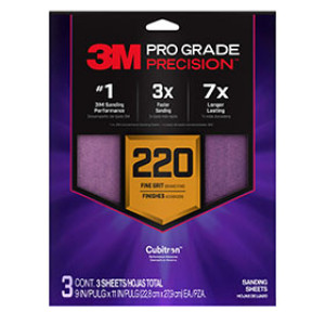 3M SHR220-PGP-3T 9" X 11" 220 GRIT PRO GRADE SHEETS WITH NO-SLIP GRIP