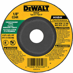 DEWALT DW4528 4-1/2" X 1/8" X 7/8" CONCRETE/MASONRY CUTTING WHEEL