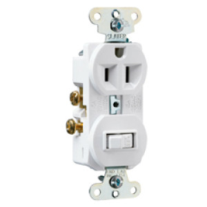 PASS & SEYMOUR  691WCC6 15A 120V CC COMBO 1-POLE SWITCH RECEPTACLE WHITE
