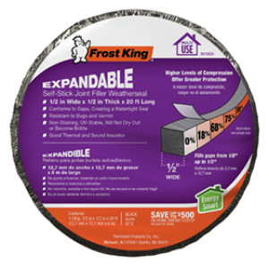 FROST KING EF12 1/2" X 1/2" X20'  BLACK EXPANDABLE SELF-STICK FOAM WEATHERSEAL