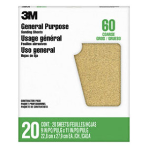 3M 87591NA-20 9" X 11" 60 GRIT ALUMINUM OXIDE PRO-PAK SANDPAPER 20 PACK