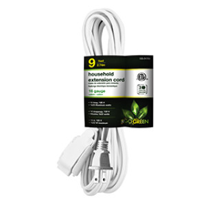 GOGREEN POWER GG-24709 16/2 9' SPT-2 INDOOR EXTENSION CORD WHITE