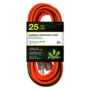 GOGREEN POWER GG-14025 12/3 25' SJT W-A OUTDOOR EXTENSION CORD ORANGE