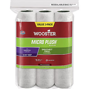 WOOSTER R335 9" X 5/16" MICRO PLUSH MICROFIBER FABRIC ROLLER COVER 3-PACK