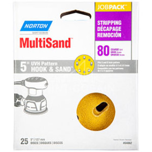 NORTON 04062 5" X 5 AND 8 HOLE P80 UNIVERSAL VAC HOOK & SAND DISCS 25 PACK