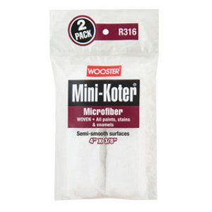 WOOSTER R316 4" X 3/8" MINI-KOTER MICROFIBER FABRIC ROLLER COVER 2-PACK