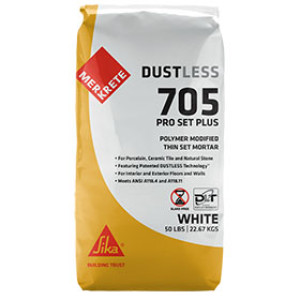 MERKRETE 705 50LB WHITE DUSTLESS PRO SET PLUS POLYMER-MODIFIED THINSET MORTAR
