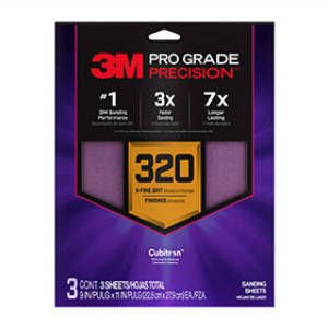 3M SHR320-PGP-3T 320 GRIT 9" X 11" PRO GRADE PRECISION SANDING SHEETS 3PK