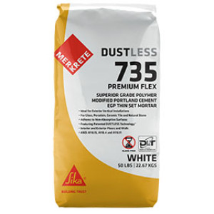 MERKRETE 735 50LB WHITE DUSTLESS PREMIUM FLEX POLYMER-MODIFIED THINSET MORTAR