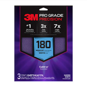 3M SHR180-PGP-3T 180 GRIT 9" X 11" PRO GRADE PRECISION SANDING SHEETS 3PK