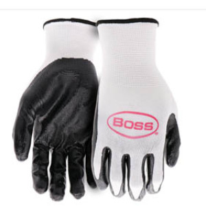 BOSS B31091-L5P LARGE BLACK FLAT NITRILE COATED PALM GLOVES 5 PACK