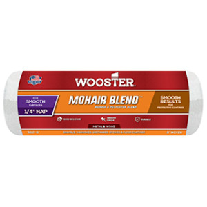 WOOSTER R207 9" X 1/4" MOHAIR BLEND & POLYESTER FABRIC WHITE ROLLER COVER