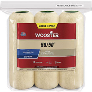 WOOSTER RR745 9" X 1/2" 50/50 WOOL & POLYESTER SHED-RESISTANT ROLLER COVER 3PK
