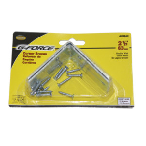 G-FORCE 40040 2-1/2" DOUBLE WIDE CORNER BRACE ZINC PLATED CARDED (2/CARD)