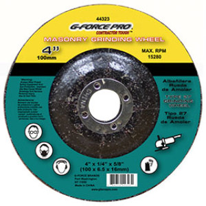 G-FORCE 44323 MASONRY CUTTING WHEEL 4" X 1/4" X 5/8" DEPRESSED CENTER T27