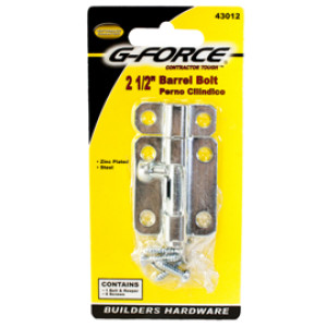 G-FORCE 43012 2-1/2" BARREL BOLT ZINC PLATED STEEL
