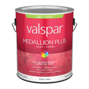 VALSPAR 26000.007 MEDALLION PLUS SATIN WHITE EXTERIOR PAINT + PRIMER