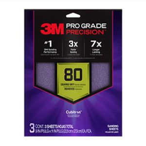 3M SHR80-PGP-3T 80 GRIT 9" X 11" PRO GRADE PRECISION SANDING SHEETS 3PK