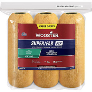 WOOSTER RR929 9" X 3/4" SUPER/FAB FTP SHED-RESISTANT KNIT ROLLER COVER 3-PACK