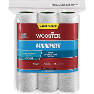 WOOSTER R527 9" X 3/8" MICROFIBER BLUE-STRIPED FIBERLOCK ROLLER COVER 3-PACK