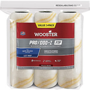 WOOSTER RR669 9" X 1/2" PRO/DOO-Z FTP WHITE/GOLD WOVEN ROLLER COVER 3-PACK