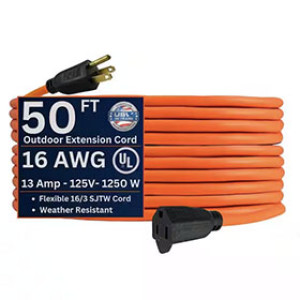 U.S. WIRE 60050 16/3 SJT W-A UL 50' ORANGE EXTENSION CORD INDOOR/OUTDOOR 13A