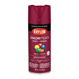 KRYLON K05560007 COLORMAXX PAINT + PRIMER SATIN BURGUNDY 12 OZ INDOOR-OUTDOOR