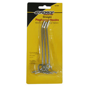 G-FORCE 43195 1/8" X 4" STRAIGHT PEGBOARD HOOKS 3 PACK CARDED