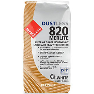 MERKRETE 820 30LB WHITE DUSTLESS MERLITE LIGHTWEIGHT LARGE & HEAVY TILE MORTAR