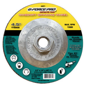 G-FORCE 44371 MASONRY GRINDING WHEEL 4-1/2" X 1/4" X 5/8-11 THREADED T27