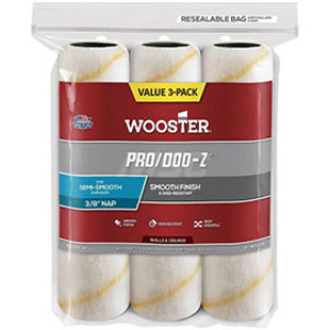 WOOSTER RR723 9" X 3/8" PRO/DOO-Z WHITE/GOLD STRIPES WOVEN ROLLER COVER 3-PACK