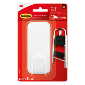 3M 17010-ES COMMAND X-LARGE WHITE UTILITY HOOK 10LBS CAP - 1 HOOK / 4 STRIPS