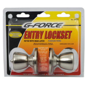 G-FORCE 80013 ENTRY TULIP KNOB LOCKSET STAINLESS STEEL KW1 KEYWAY KEYED ALIKE