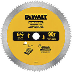 DEWALT DW9153 6-1/2" 90T PANEL/VINYL CIRCULAR CUTTING SAW BLADE