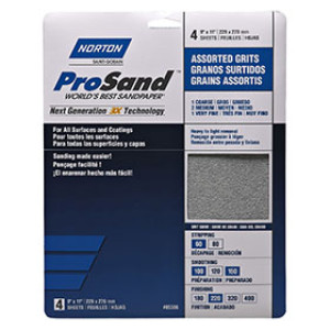 NORTON PROSAND 68182 9" X 11" SHEETS ASSORTED GRITS (1 EACH - 60,100,150,220)
