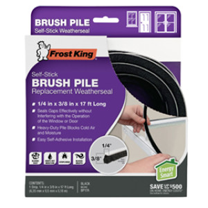 FROST KING BP17A 1/4" X 3/8" X17' SELF-STICK BRUSH PILE REPLACEMENT WEATHERSEAL