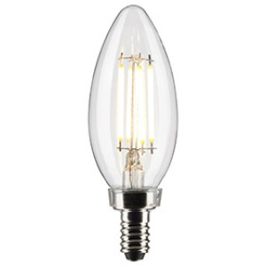 SATCO S21819 4W TORPEDO LED CLEAR CANDELABRA BASE 2700K 120V 350 LUMENS 2PK