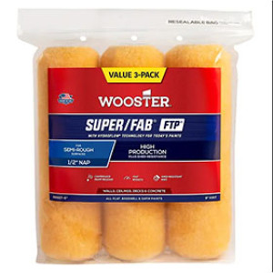 WOOSTER RR927 9" X 1/2" SUPER/FAB FTP SHED-RESISTANT KNIT ROLLER COVER 3-PACK