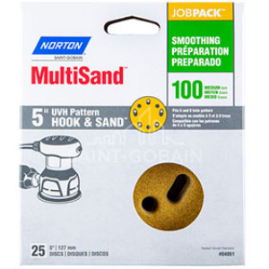 NORTON 04060 5" X 5 AND 8 HOLE P120 UNIVERSAL VAC HOOK & SAND DISCS 25 PACK