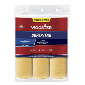 WOOSTER R740 9" X 1/2" SUPER/FAB GOLDEN YELLOW KNIT ROLLER COVER 3-PACK