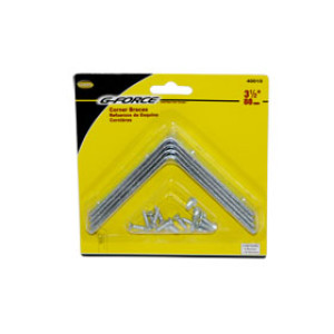 G-FORCE 40010 3-1/2" CORNER BRACE ZINC PLATED CARDED (4/CARD)